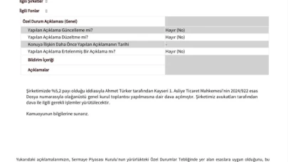 Ahmet Türker, Şirket İçin Olağanüstü Genel Kurul Talep Ediyor